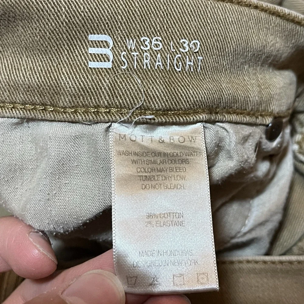 Mott & Bow Jeans Mens 36x30 Fits 36x28 Tan Beige Stretch Straight Leg Casual